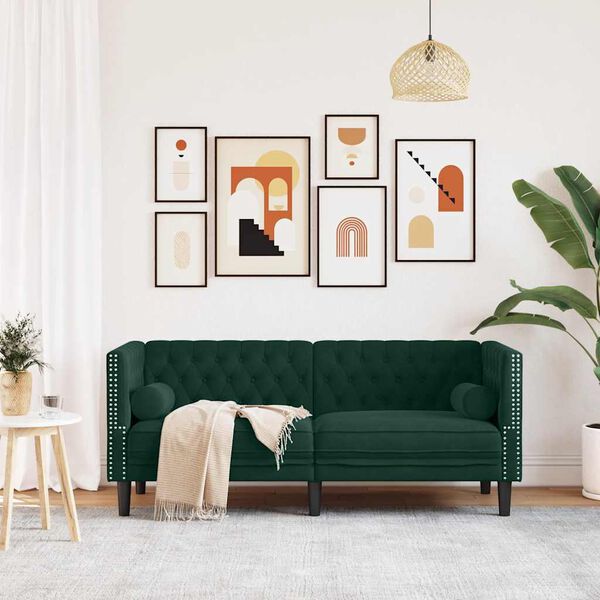 vidaXL Divano Chesterfield con Rinforzi 2 Posti Verde Scuro in Velluto
