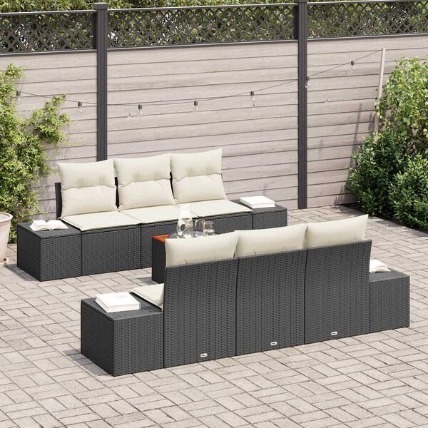 vidaXL Set Divano da Giardino con cuscino 7 pcs Nero polyrattan