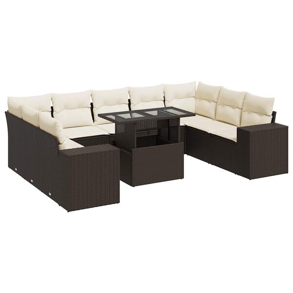 vidaXL Set Divani da Giardino 10pz con Cuscini in Polyrattan Marrone