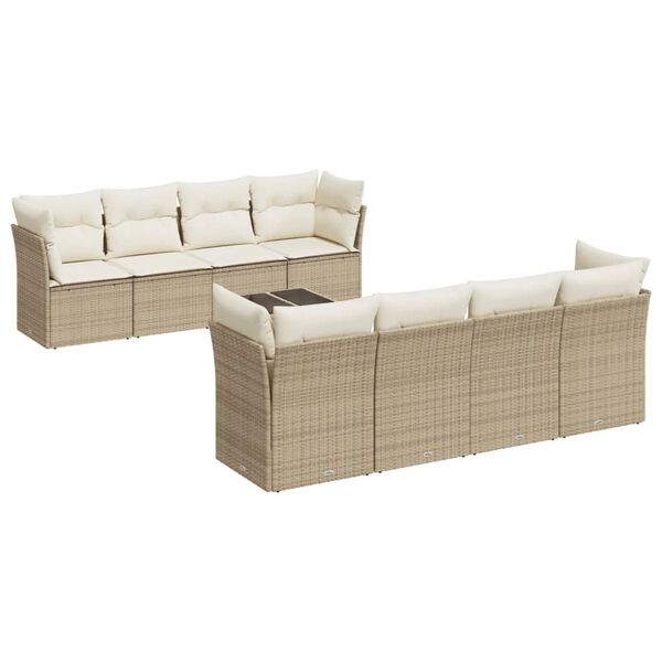 vidaXL Set Divano da Giardino 9 pz con Cuscini Beige in Polyrattan