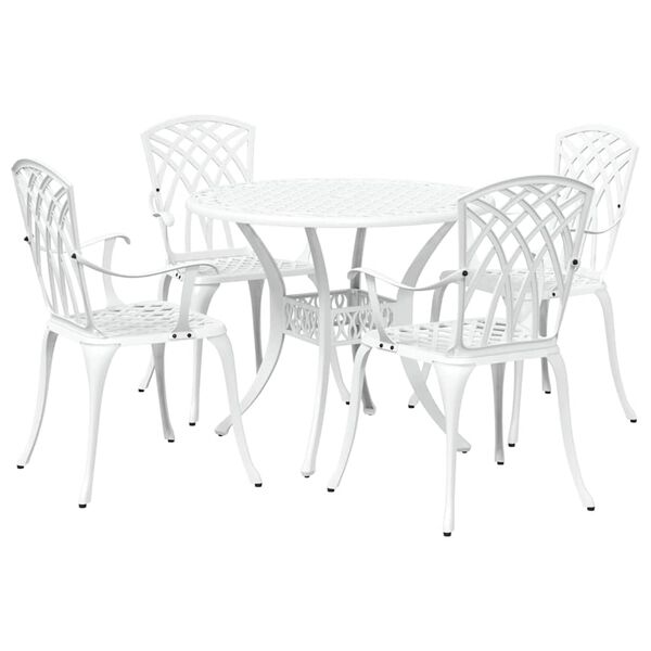 vidaXL Set da Pranzo per Giardino 5 pcs Bianco Alluminio