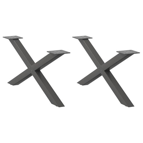 vidaXL Gambe per Tavolino da Caff&egrave; a Forma di X 2 pz Antracite 70x(30-31) cm Acciaio