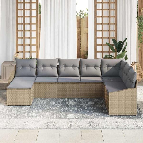 vidaXL Set Divano da Giardino 8 pcs Beige e Grigio Chiaro polyrattan