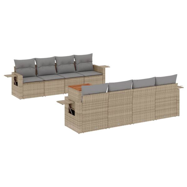 vidaXL Set Divano da Giardino 9 pz con Cuscini Beige Misto Polyrattan