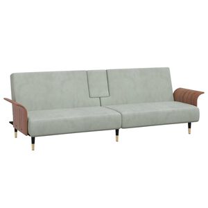 vidaXL Divano Letto con Portabicchieri in Velluto Grigio Chiaro