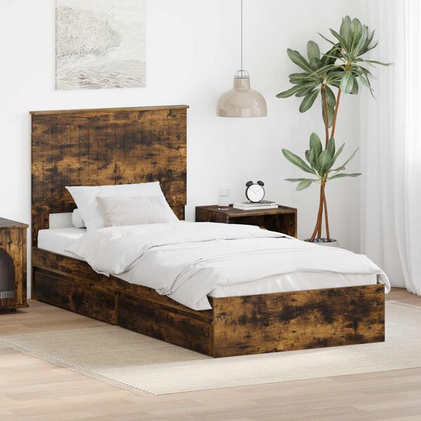 vidaXL Letto con Contenitore Rovere fum&eacute; 90 x 190 cm Legno multistrato