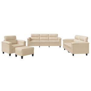 vidaXL Set Divani 4 pz con Cuscini Crema in Tessuto Microfibra