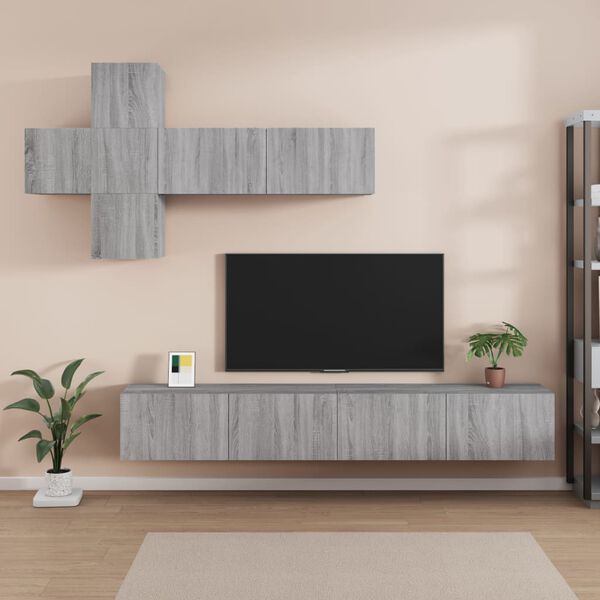 vidaXL Set di Mobili Porta TV 7 pz Grigio Sonoma in Legno Multistrato