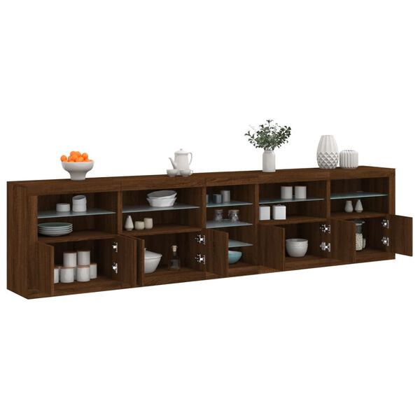 vidaXL Credenza con Luci LED Rovere Marrone 283x37x67 cm