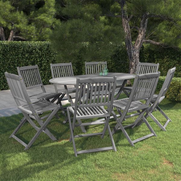 vidaXL Set da Pranzo per Giardino 9 pz Legno Massello di Acacia Grigio