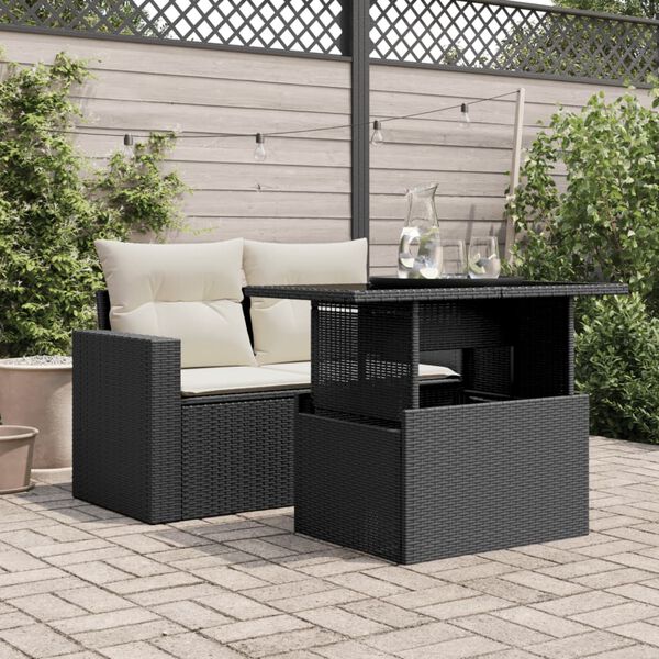 vidaXL Tavolo da Giardino Piano in Vetro Nero 100x55x73 cm Polyrattan