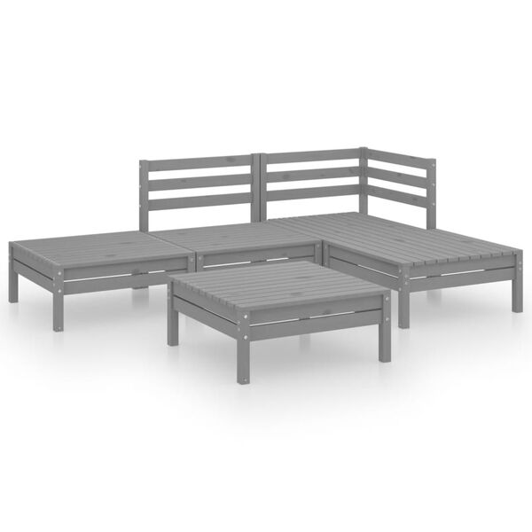vidaXL Set Salotto da Giardino 5 pz in Legno Massello di Pino Grigio