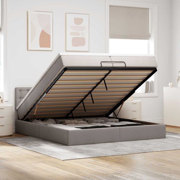 vidaXL Struttura Letto Pouf con Materasso Tortora 200x200 cm Tessuto