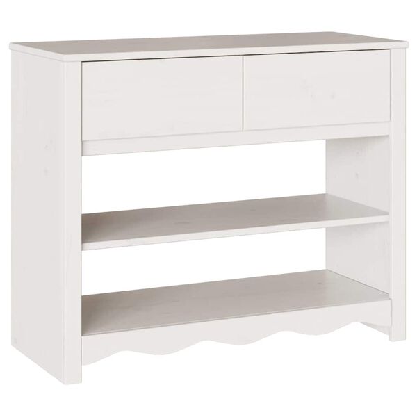 vidaXL Tavolo consolle Drammen Bianco 89,5 x 37 x 73 cm Pino massello