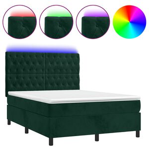 vidaXL Letto a Molle con Materasso e LED Verde Scuro 140x200cm Velluto