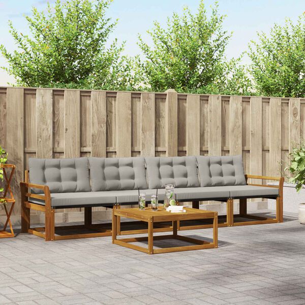 vidaXL Set di divani da esterno 5 pcs Grigio Naturale e Chiaro