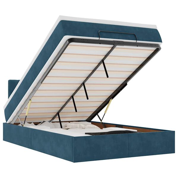 vidaXL Pouf Letto con Materasso e LED Blu Scuro 120x190cm in Velluto