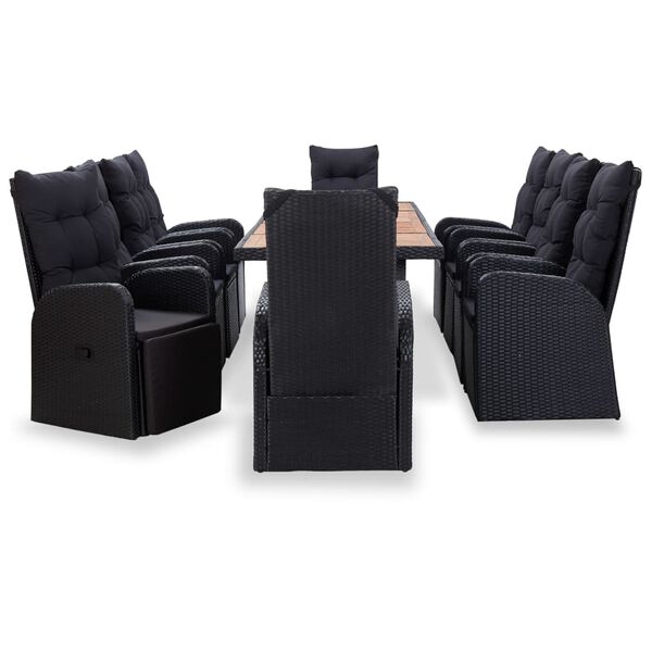vidaXL Set da Pranzo da Giardino 11 pz in Polyrattan e Acacia Nero