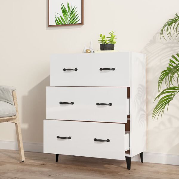 vidaXL Credenza 69,5x34x90 cm in Legno Multistrato Bianco Lucido