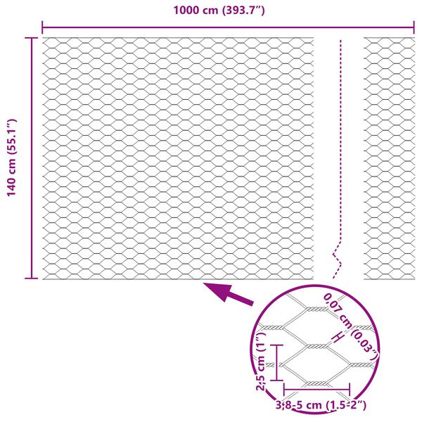 vidaXL Recinzione Esagonale Verde 1.4 x 10 m Acciaio