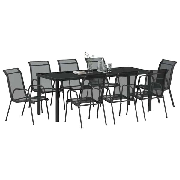 vidaXL Set da Pranzo per Giardino 9 pcs Nero