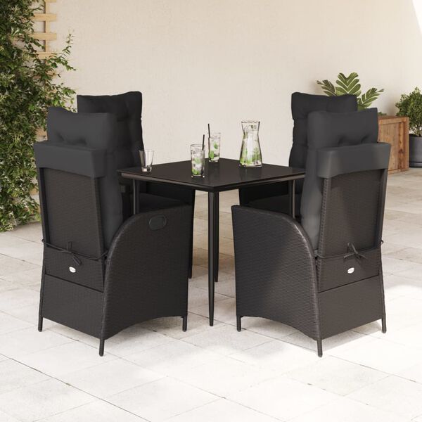 vidaXL Set da Pranzo da Giardino 5 pz Nero con Cuscini in Polyrattan