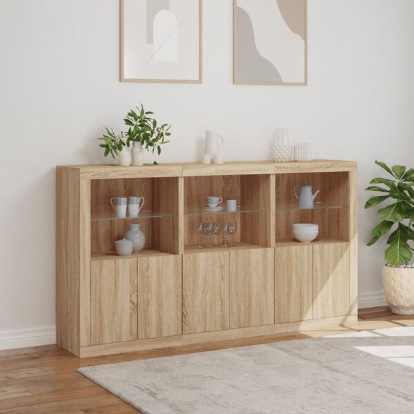 vidaXL Credenza con Luci LED Rovere Sonoma 181,5x37x100 cm