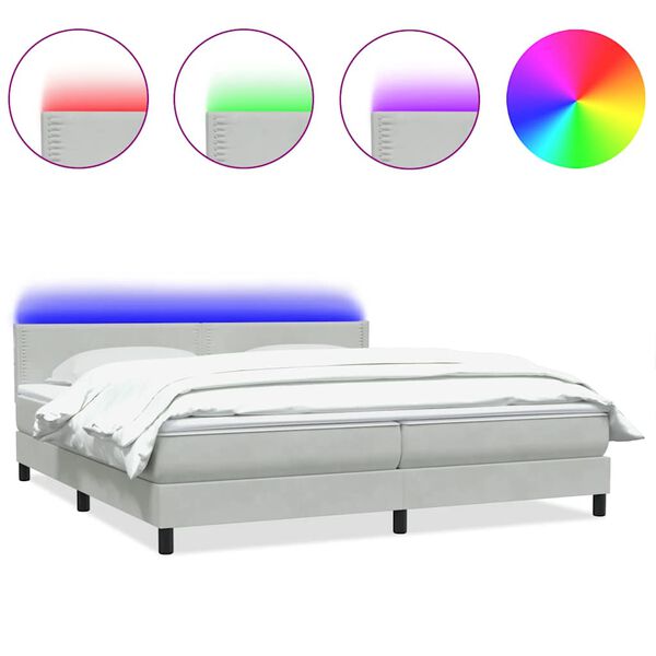 vidaXL Letto a Molle con Materasso e LED Grigio Chiaro 180x210cm Velluto