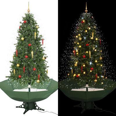 vidaXL Albero di Natale con Neve e Base a Ombrellone Verde 190 cm