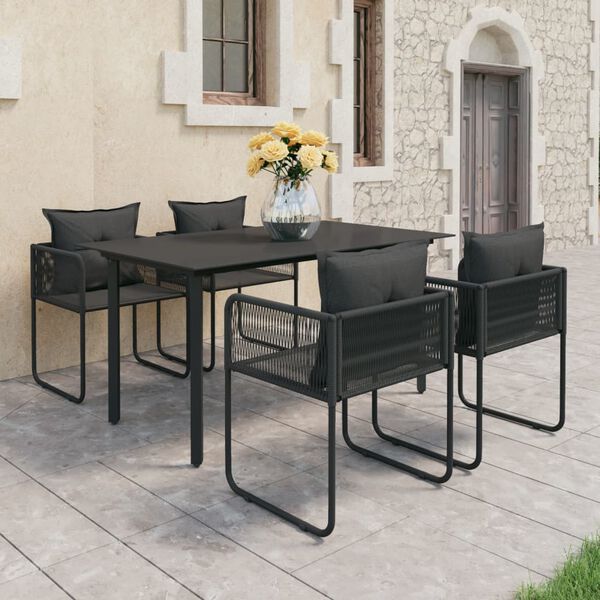 vidaXL Set da Pranzo da Giardino 5 pz in Rattan PVC Nero