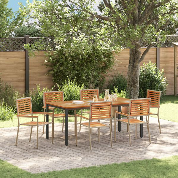 vidaXL Set da Pranzo per Giardino 7 pcs Beige 180 x 90 x 75 cm
