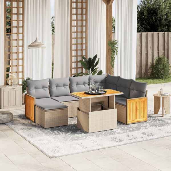 vidaXL Set Divano da Giardino 8 pz con Cuscini Beige in Polyrattan