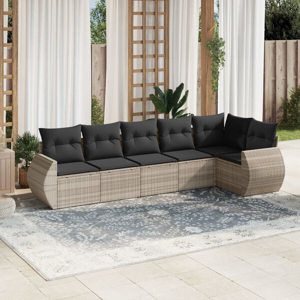vidaXL Set Divano da Giardino 6pz con Cuscini Grigio Chiaro Polyrattan