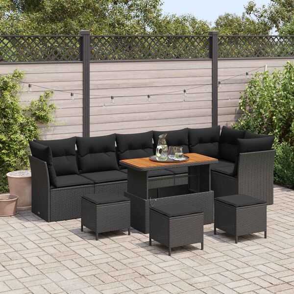 vidaXL Set Divano da Giardino 10 pcs Nero polyrattan