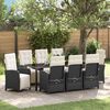 vidaXL Set da Pranzo per Giardino con cuscino 9 pcs Nero polyrattan
