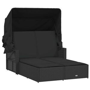 vidaXL Lettino Prendisole Doppio Baldacchino e Cuscini Nero Polyrattan