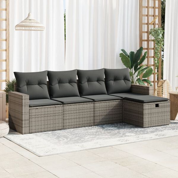 vidaXL Set Divano da Giardino 5 pz con Cuscini Grigio in Polyrattan