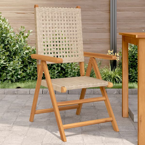 vidaXL Sedie da Giardino 2 pz Beige Legno Massello Acacia e Polyrattan