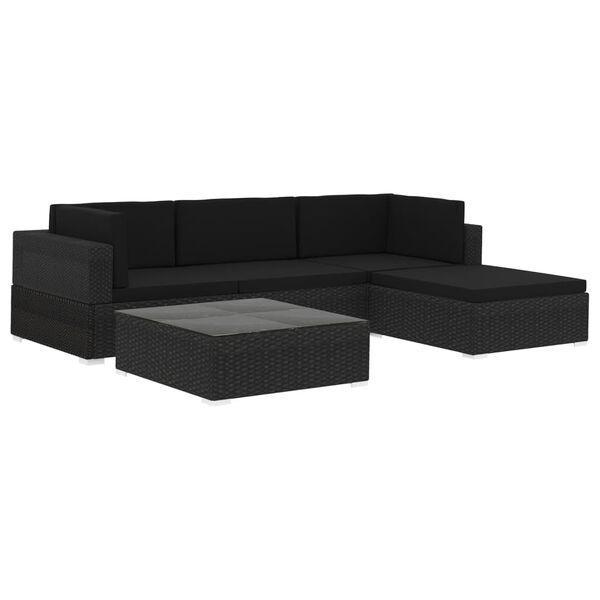 vidaXL Set Divani da Giardino 5 pz con Cuscini in Polyrattan Nero