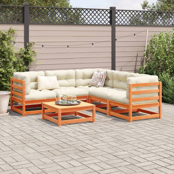 vidaXL Set Divani Giardino 6pz con Cuscini Marrone Cera Massello Pino