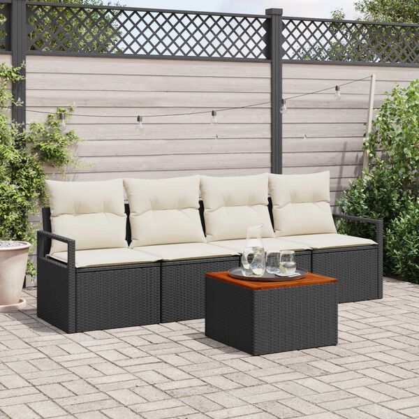 vidaXL Set Divano da Giardino 5 pcs Nero e Crema polyrattan