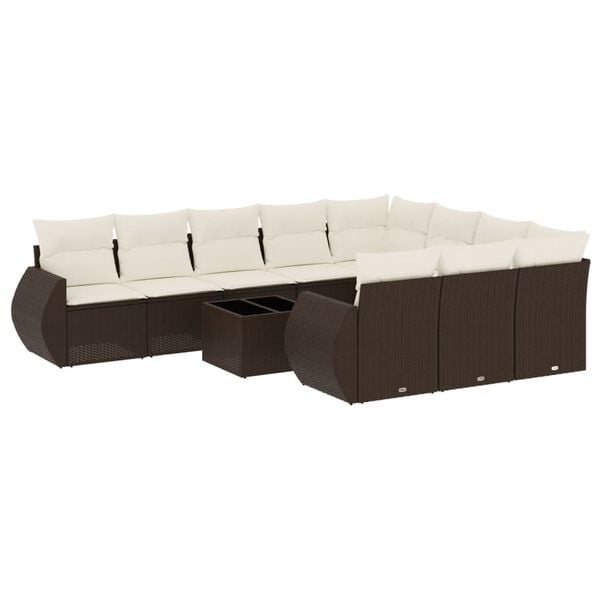 vidaXL Set Divani da Giardino 11 pz con Cuscini Polyrattan Marrone