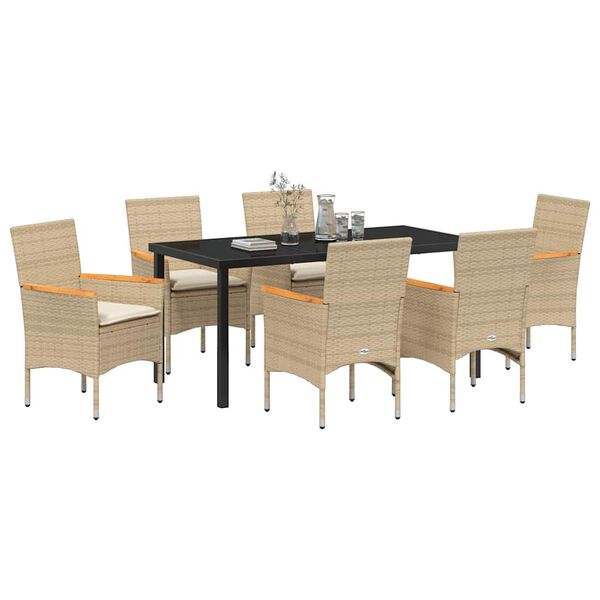 vidaXL Set da Pranzo per Giardino con cuscino 7 pcs Beige polyrattan