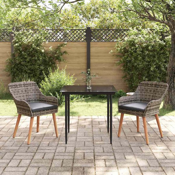 vidaXL Set da Pranzo per Giardino con cuscino 3 pcs Grigio polyrattan