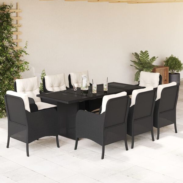 vidaXL Set da Pranzo da Giardino 9 pz con Cuscini Nero in Polyrattan
