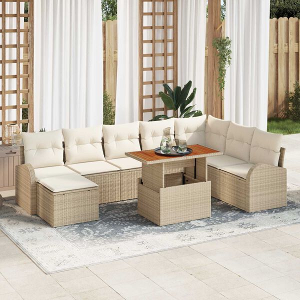 vidaXL Set Divano da Giardino 9 pcs Beige Poly Rattan