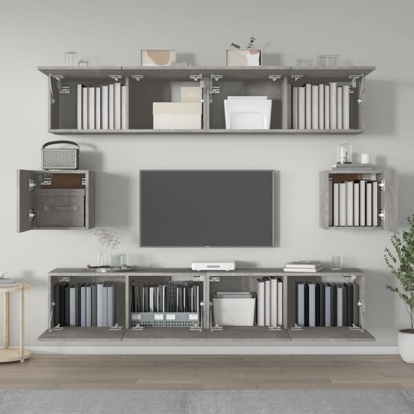 vidaXL Set di Mobili Porta TV 6 pz Grigio Cemento in Legno Multistrato