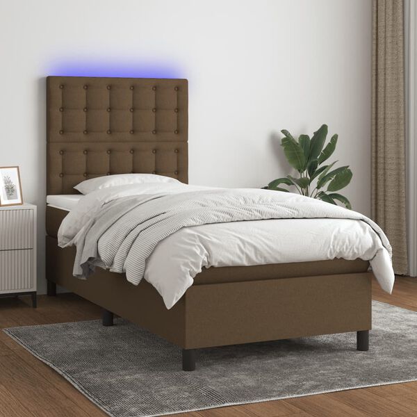 vidaXL Letto a Molle Materasso e LED Marrone Scuro 100x200 cm Tessuto