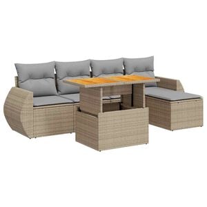 vidaXL Set Divano da Giardino 6 pz con Cuscini Beige in Polyrattan