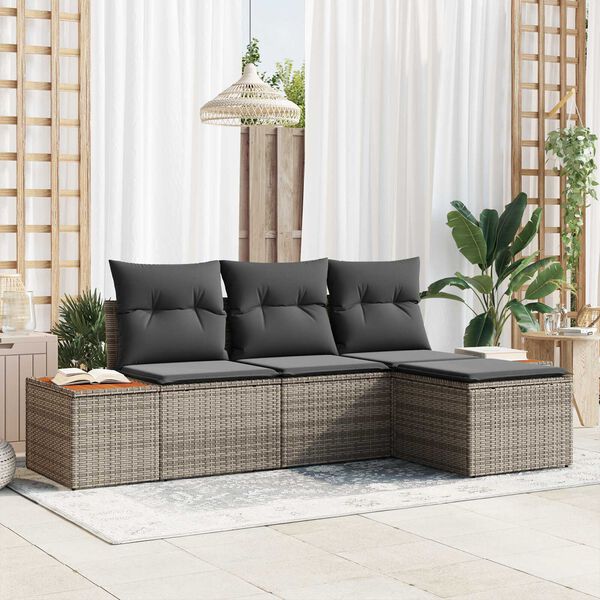 vidaXL Set Divano da Giardino con cuscino 4 pcs Grigio polyrattan